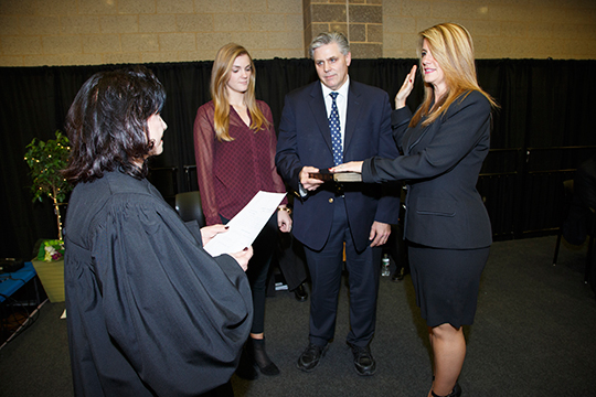 2016 Freeholder Deputy Director Serena DiMaso is administered the deputy director’s oath of office by Superior Court Judge Patricia Del Bueno Cleary  at Monmouth County’s 2016 Organization Day on Jan. 6, 2016 at Biotechnology High School in Freehold Township. DiMaso previously served as deputy director in 2013 and 2015. 